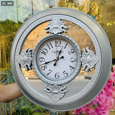 ساعة حائط اطار فضي مع مرأة 55سم