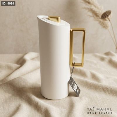 دلة تيرموس قهوة بتصميم أسطواني مع يد وغطاء باللون الذهبي