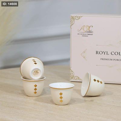 طقم فناجين سادة/12بورسلان بيج LYB12/S-B2338BEIGE مرسم معين ذهبي ++ZW1