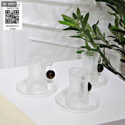 طقم كاسة شاي6/6 زجاج سادة مثلج يد طابة اسود SM227/21 =ط9