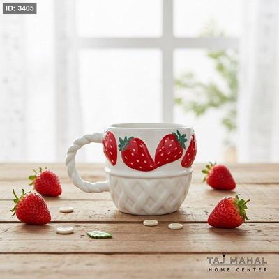 مج سيراميك كبير بتصميم الفراولة