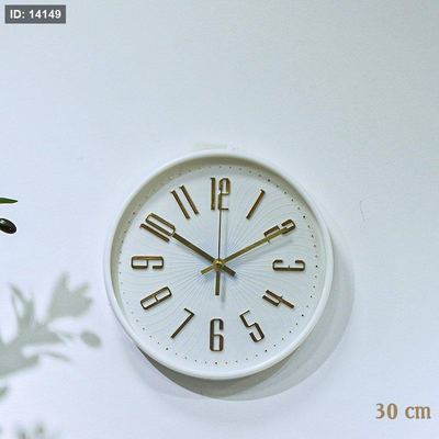 ساعة مدور 30سم بلاستك ابيض وجه محزز مكتب ارقام ذهبي EL153/5 =ت.ش2
