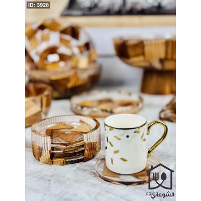 طقم كوسترات ريزن مع خشب بني غامق 4 قطع مع ستاند حجم صغير