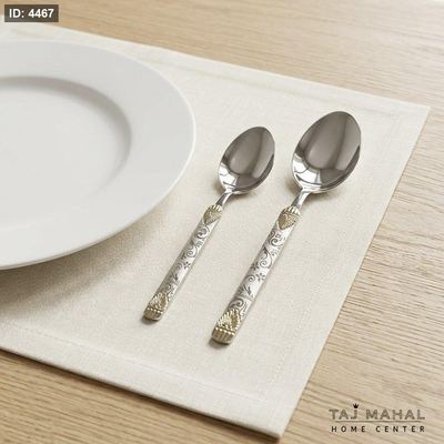 طقم معالق ستانلس ستيل بتصميم إيطالي بنقوش تجمع اللونين الفضي والذهبي 6 قطع