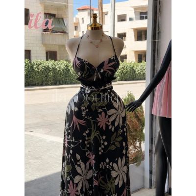 فستان اسود ستان ثقيل مورد مع ريش