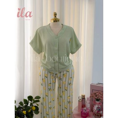 بيجاما الليمون MINT GREEN نص كم ازرار و بنطلون