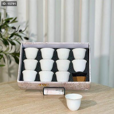 طقم فناجين قهوة سادة /12 بورسلان ابيض مبزر حيف ذهبي 0815 ++R1