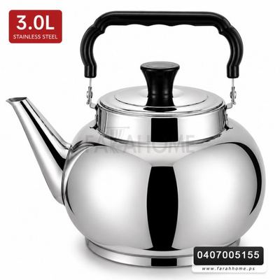 ابريق شاي L 3 لتر عنق عالي ستانلس مقبض اسود عظم