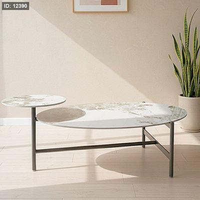 طقم /2 طاولة مدور+ اسكملة خشب ماربل ابيض ارجل حديد اسود K61/2 =ك4