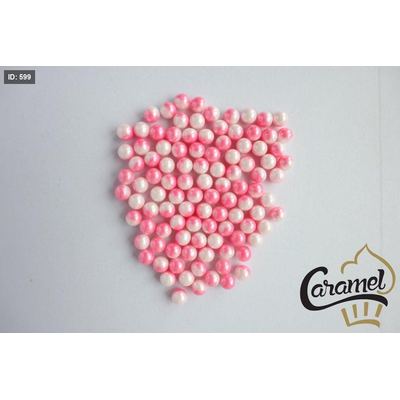 خرز تزيين لون زهري و ابيض مع لمعة حجم كبير وزن 250 غم