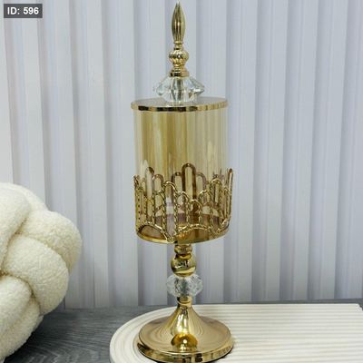 مضيفة / شمعدان عسلي زجاج _ معدن 45 سم