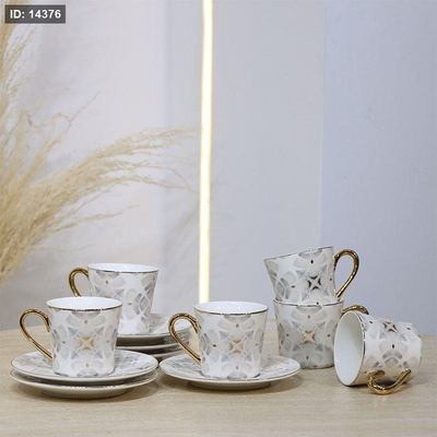 طقم فناجين شاي 6/6 بورسلان بيج مرسم رمادي 5053-6L-1934-2G ++ع.ج