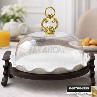 جاط كيك / كحك مدور بورسلان غطا اكريليك قاعدة بني 29 سم