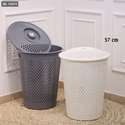 سلة غسيل بلاستك 57سم مدور ملون مخرم بغطا EL167/6 =ت.ش3