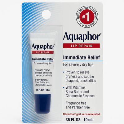 Aquaphor Lip Repair – ترميم الشفاه الفوري 	يوفر ترطيباً فورياً وفعالاً للشفاه شديدة الجفاف والمتشققةموصى به من قبل أطباء