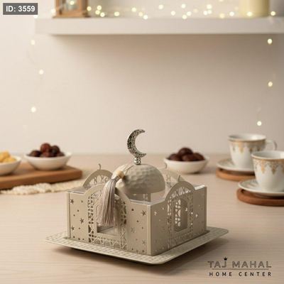 مضيفة رمضان مستطيل/مربع بغطاء اكريليك مزخرف ٢٥ سم