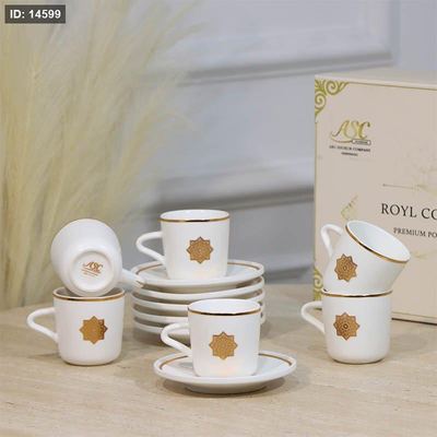 طقم فناجين قهوة 6/6 بورسلان ابيض ماط ST118B-6/S-MATTE WHITH مزخرف اسلامي ++ZW1