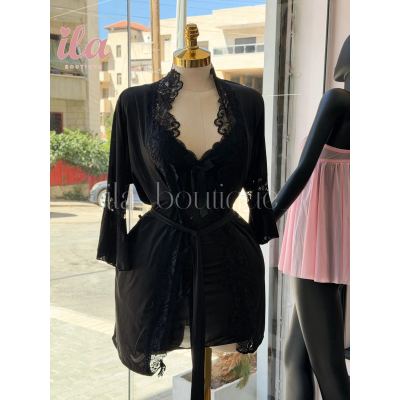 فستان نوم اسود مع روب و اندروير