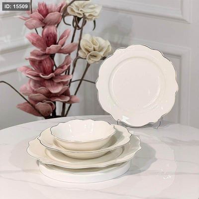 طقم صحون 24 قطعة بورسلان ابيض اطار مشرف بلاتيني JMD0564 ++ع6