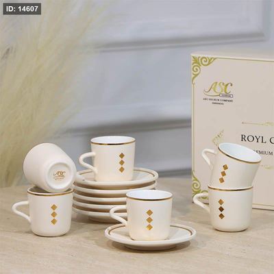 طقم فناجين قهوة 6/6 بورسلان بيج ST118B-6/S-B2338BEIGE مرسم معين ذهبي ++ZW1