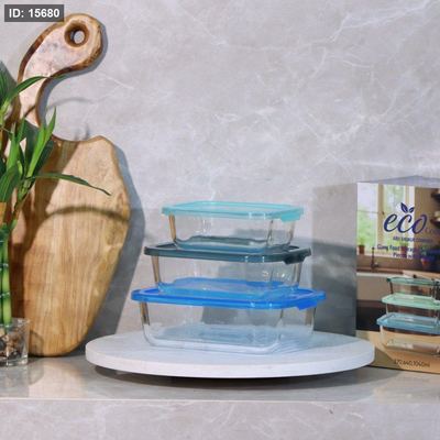 طقم/3 بايركس مستطيل(370/640/1040مل) زجاج حراري غطا بلاستك P5509 ++ت