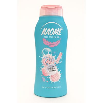 NAOME Feel Refreshed – جل استحمام برائحة المارشميلو مع الحليب 	يمنح بشرتك تنظيفاً ناعماً ورائحة سكرية دافئة كالمارشميلو