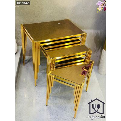 طقم سكملات مربع زجاج و معدن ذهبي 3 قطع