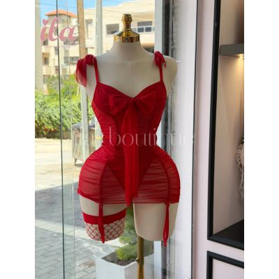 فستان احمر 4 قطع BODYCON