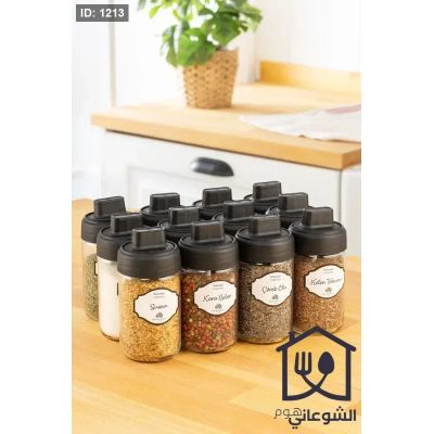 مرتبان بهارات زجاج مع معلقة 12 قطعة