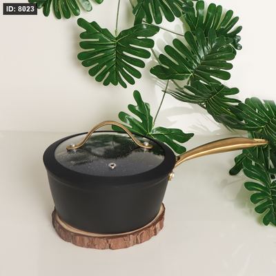 كسرول 18 سم جرانيت اسود ماط يد ذهبي غطا زجاج 5ط%FS-518