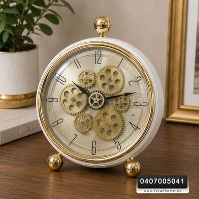 ساعة دائرية دروس بلاستيك ابيض مع ذهبي قاعدة كرة 28 سم
