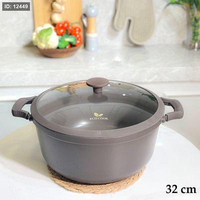 طنجرة جرانيت 32سم سكب بني BROWN غطا زجاج اطار ويدين جلدة ++B