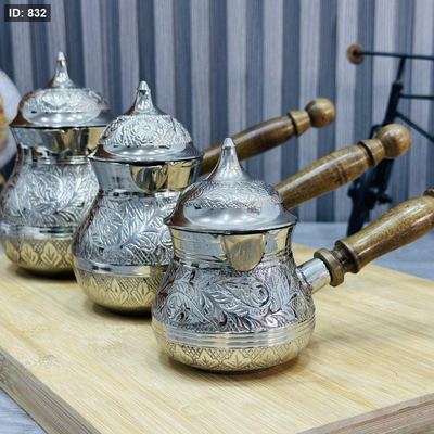 طقم 3 اباريق نحاس هندي مع غطاء سلفر