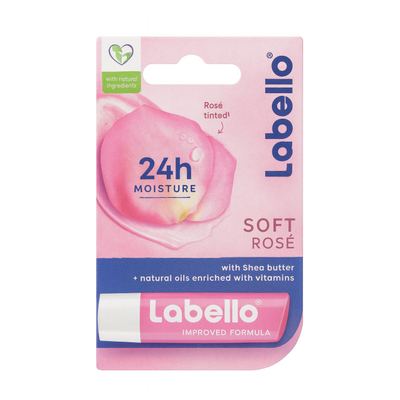 Labello Soft Rosé – ترطيب مع لمسة لون طبيعية يمنح الشفاه ترطيب يدوم حتى 24 ساعة غني بزبدة الشيا والزيوت الطبيعية الممزوج