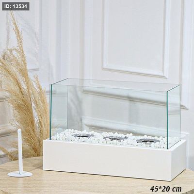 فاير بليس مستطيل 45*20سم وجه زجاج حديد ابيض+ حجار ابيض EL16/18 =رم2