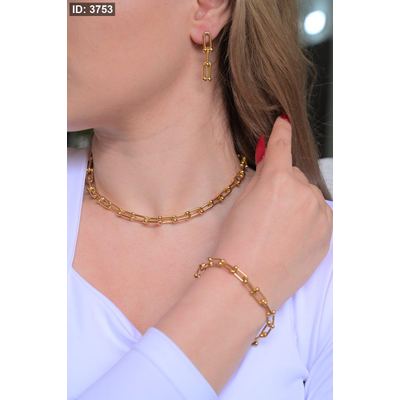 طقم سنسال مع اسواره مع حلق تيفاني لون ذهبي