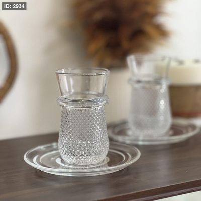 طقم 6 كاسات شاي +6 متكات شفاف