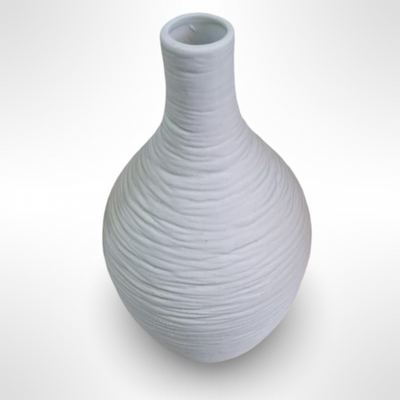 فازة / مزهرية - حامل زهور بوهيمي سيراميك شكل جرة ابيض مدور محزز مقاس 23.6 × 12.7 سم