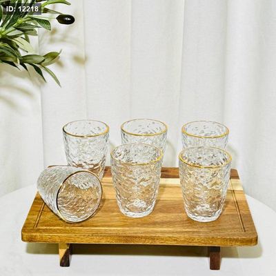 طقم كاسة ماء طويل /6 زجاج سادة 350مل مبزر خلية نحل حيف ذهبي K79/5 =ك2