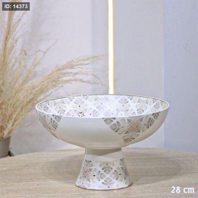 جاط فواكة مدور 28سم برجل بورسلان بيج مرسم رمادي 5152-11-1934-2G ++ع.ج
