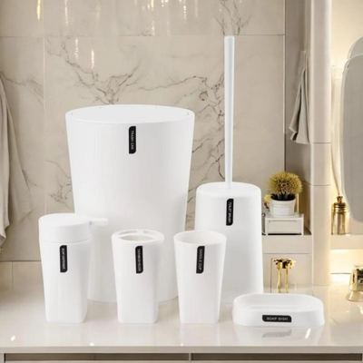 طقم حمام 6 قطع بلاستيك  سطل قمامة  Sanitary