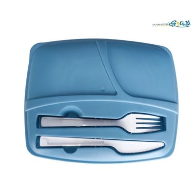لانش بوكس بلاستيك مقطع مع شوكة وسكينة