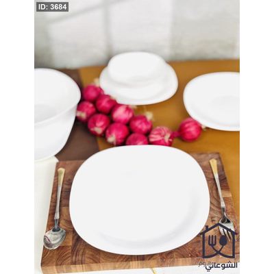 صحن اوبال شوعاني مربع ابيض سادة 6 قطع 26Cm