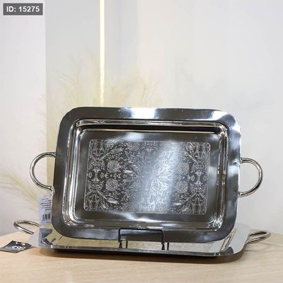 طقم صواني /2 بيضاوي 52*47 سم وجه مرسم ورد 4039/43 ستانلس فضي %ه13