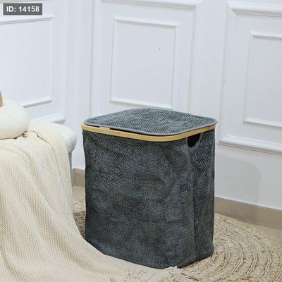 سلة غسيل بيضاوي قماش سكني اطار خشب بغطا EL154/6 =ت.ش2