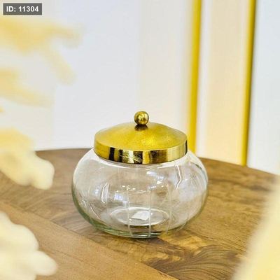 مضيفة زجاج مكعبل 11سم غطا نحاس ذهبي 88864S هندي %ه9