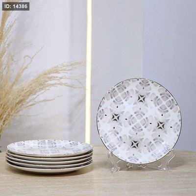طقم صحون /6 فواكة 8"بورسلان بيج مرسم رمادي YJ8092-1934-2G ++ع.ج