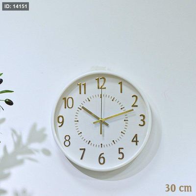 ساعة مدور 30سم بلاستك ابيض وجه مكتب ارقام ذهبي EL153/7 =ت.ش2
