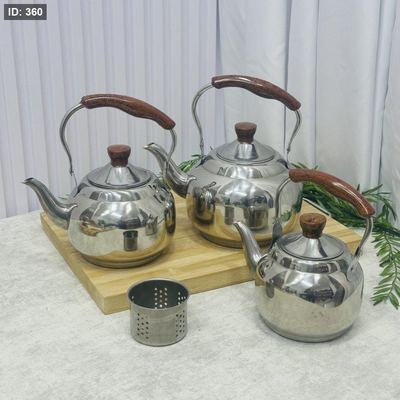 براد شاي ستانلس يد خشبي + مصفاة ( متعدد المقاسات )