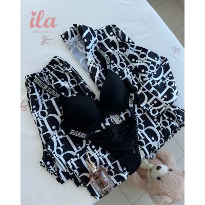 بيجاما DIOR ابيض و اسود فل تختيم كم و بنطلون